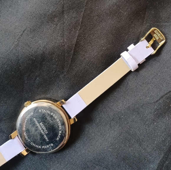 MSPCI purple stainless Watch gold tone peace symbol white dial genuine leather - Picture 4 of 7